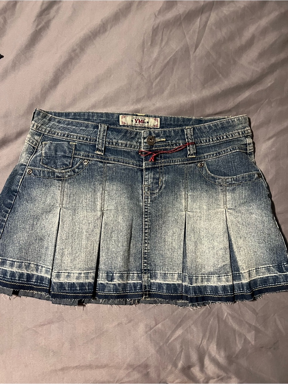 Vintage YMI Faded Blue Denim Pleated Mini Skirt Y2K micro